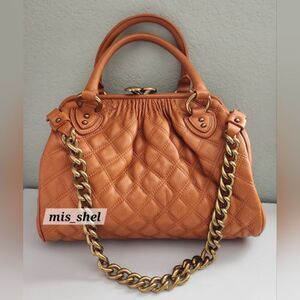 Marc Jacobs Quilted Orange Satchel with Gold Chain